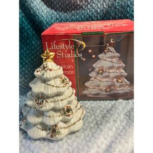 Lifestyle Studios Porcelain Christmas Tree Votive Holiday Decor‎ New NIB